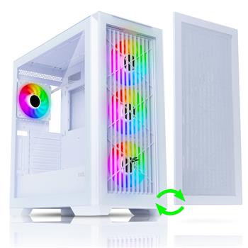 EVOLVEO Ptero Q2W+, počítačová skříň ATX, 2x čelní panel - sklo /mřížka, 4x vent, case ATX, bílý