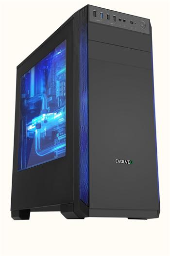 EVOLVEO T3, počítačová skříň ATX, 1x modrý ventilátor, akryl