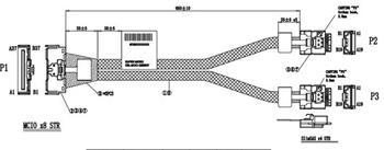 MCIO×8 rovný -> 2×SFF-8654-4i (SlimSAS ×4) rovný, 80cm, kabel (NVMe4)